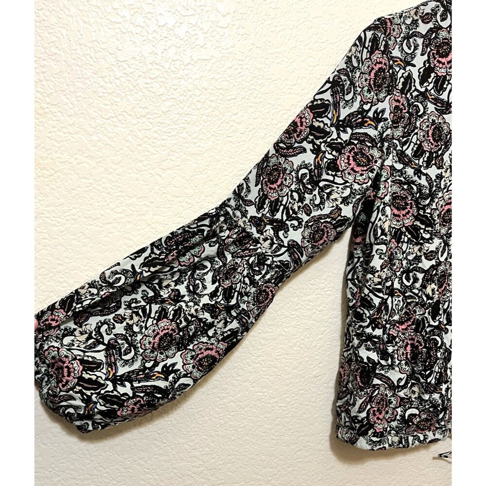 FREE PEOPLE Floral Soft Print Lined Balloon Sleeve Bomber Jacket Boho Preppy XS - Picture 9 of 9